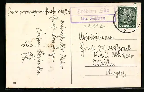 AK Landpoststempel Tröbern Süd über Baschwitz
