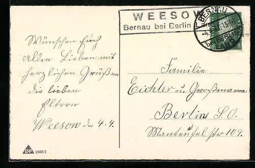 AK Landpoststempel Weesow, Bernau bei Berlin