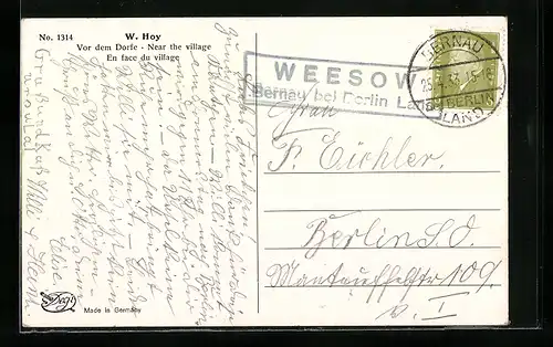 AK Landpoststempel Weesow, Bernau bei Berlin