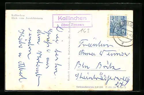 AK Landpoststempel Kallinchen über Zossen