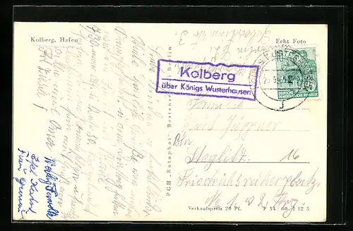 AK Landpoststempel Kolberg über Königs Wusterhausen