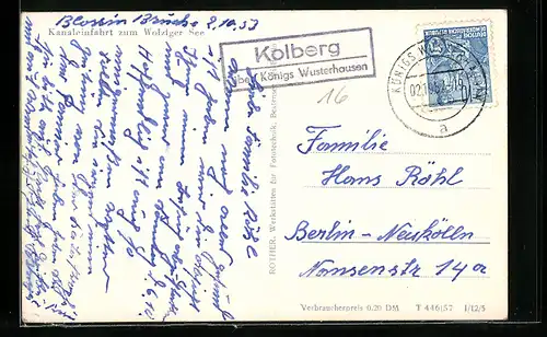 AK Landpoststempel Kolberg über Königs Wusterhausen