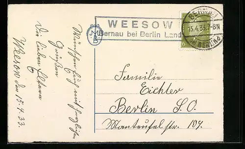 AK Landpoststempel Weesow, Bernau bei Berlin