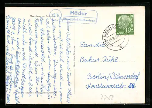 AK Landpoststempel Häder über Dinkelscherben