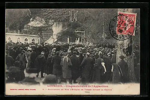 AK Lourdes, Cinquantenaire de l`Apparition, Allocution de Mgr l`Evêque de Tarbes devant la Grotte