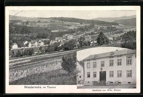 AK Niederems im Taunus, Gasthaus v. Wilh. Rücker, Ortsansicht