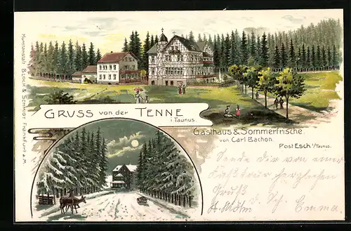 Lithographie Waldems, Gasthaus zur Tenne von Carl Bachon