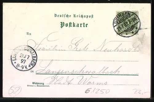 Lithographie Usingen, Bahnhof, Lehrer-Seminar, Post