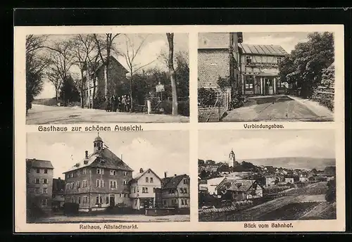 AK Usingen / Taunus, Gasthaus Zur schönen Aussicht v. Jean Hemrich, Rathaus, Totalansicht