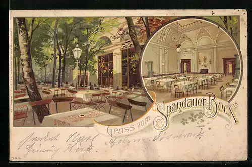 Lithographie Berlin-Charlottenburg, Gasthaus Spandauer Bock, Garten