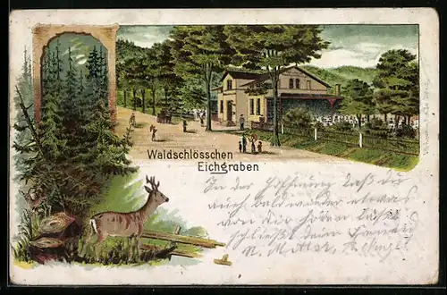 Lithographie Zittau, Gasthof Waldschlösschen Eichgraben