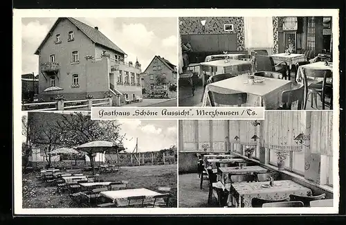 AK Merzhausen /Ts., Gasthaus Schöne Aussicht, Innenansicht, Garten