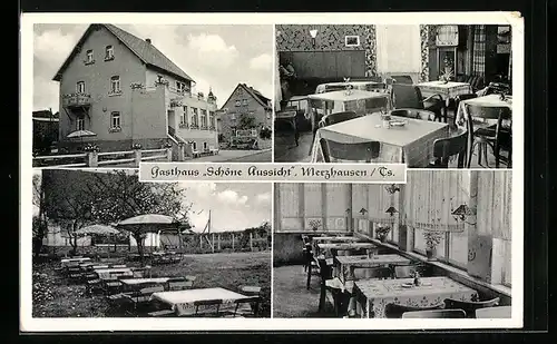 AK Merzhausen /Ts., Gasthaus Schöne Aussicht, Innenansicht, Garten