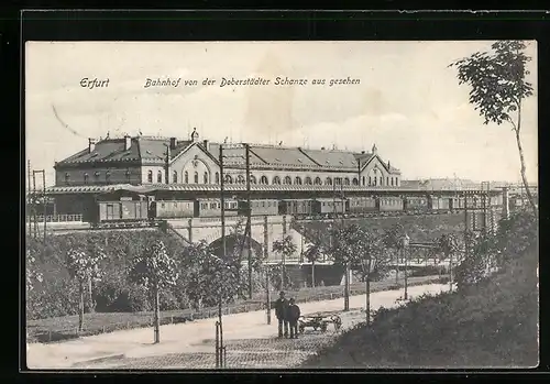 AK Erfurt, Bahnhof von der Doberstädter Schanze aus gesehen