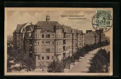 AK Berlin-Schmargendorf, Blick von oben in die Friedrichshallenstrasse