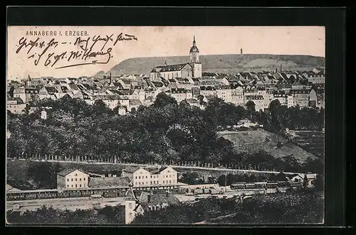AK Annaberg i. Erzgeb., Panorama mit Kirche