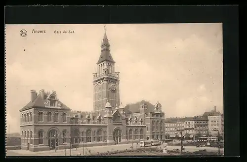 AK Anvers, Gare du Sud, Strassenbahn