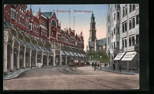 AK Amsterdam, Raadhulsstraat, Strassenbahn