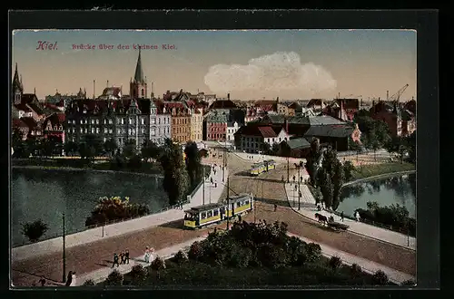 AK Kiel, Brücke über den kleinen Kiel mit Strassenbahn