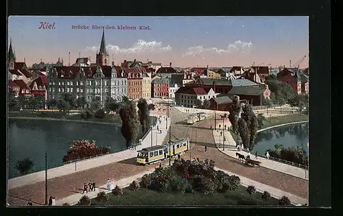 AK Kiel, Brücke über den kleinen Kiel mit Strassenbahn