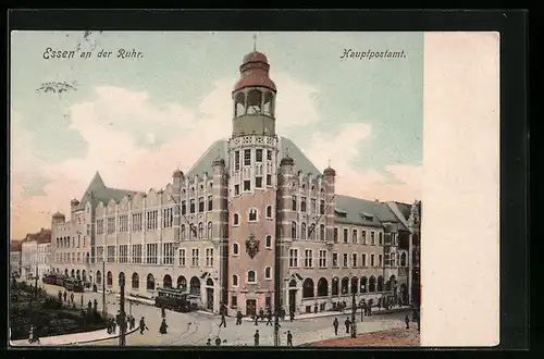 AK Essen a. d. Ruhr, Strassenbahnen am Hauptpostamt