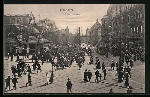 AK Hannover, Strassenbahn in der Georgstrasse