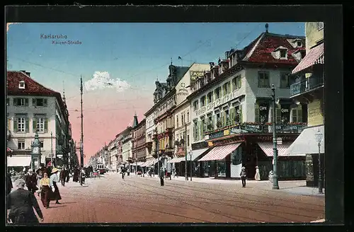 AK Karlsruhe, Strassenbahn in der Kaiser-Strasse