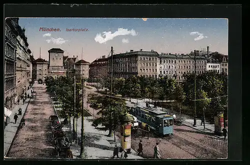 AK München, Strassenbahnverkehr auf dem Isartorplatz