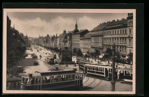 AK Prag, Strassenbahnen am Venzelplatz