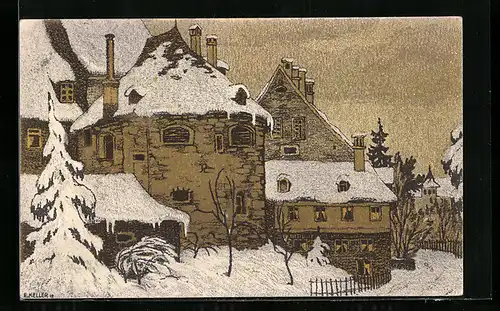 Künstler-AK St. Gallen, Partie am Karlstor im Schnee