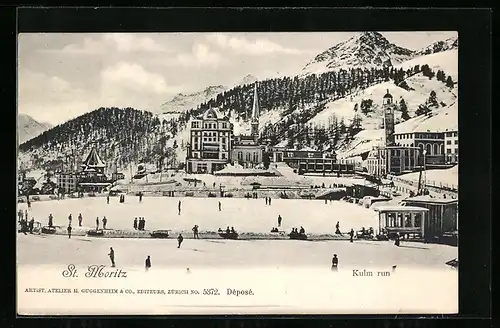 AK St. Moritz, Kulm run, Ortspartie im Winter