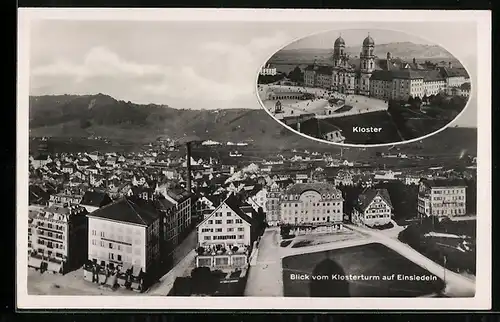 AK Einsiedeln, Totale vom Klosterturm aus, Kloster-Gesamtansicht