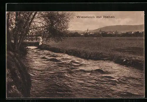AK Riehen, Panorama vom Wieseteich aus gesehen