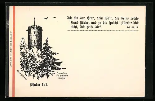 Künstler-AK Mit Gott für Kaiser und Vaterland!, Psalm 121, Sparenberg bei Bielefeld 1914 /15