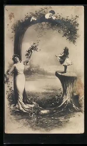 AK Buchstabe C mit Frau und Kindern