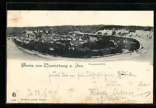 AK Wasserburg am Inn, Gesamtansicht aus der Vogelschau