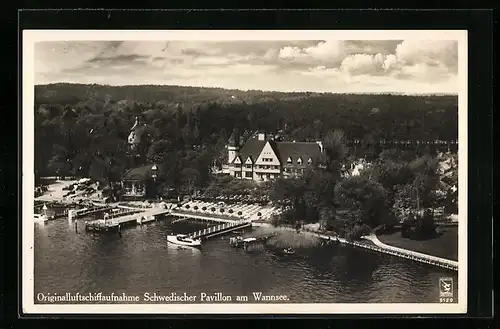 AK Berlin-Wannsee, Luftschiffaufnahme Schwedischer Pavillon