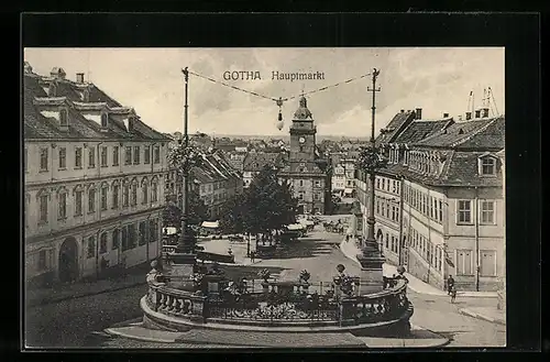 AK Gotha, Hauptmarkt aus der Vogelschau