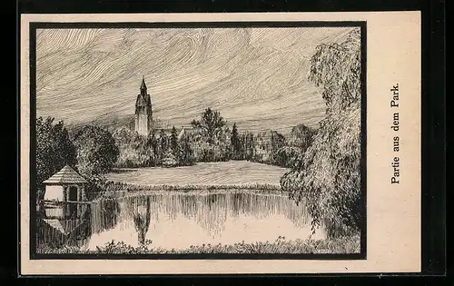 Künstler-AK Wilhelmshaven, Partie aus dem Park