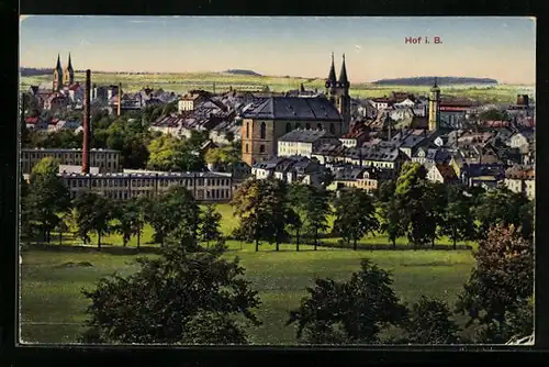 AK Hof i. B., Panorama mit Kirche