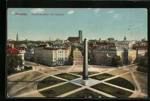 AK München, Karolinenplatz mit Obelisk