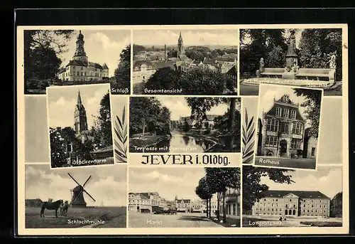 AK Jever, Glockenturm, Schlachtmühle, Rathaus