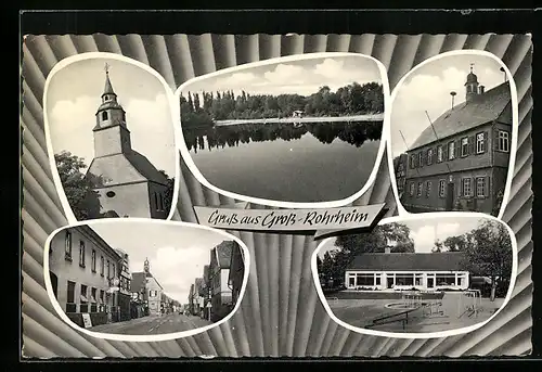 AK Gross-Rohrheim, Kirche, Gebäude- und Teilansichten