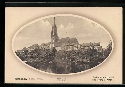 AK Rathenow, Partie an der Havel und evangelische Kirche, Passepartout