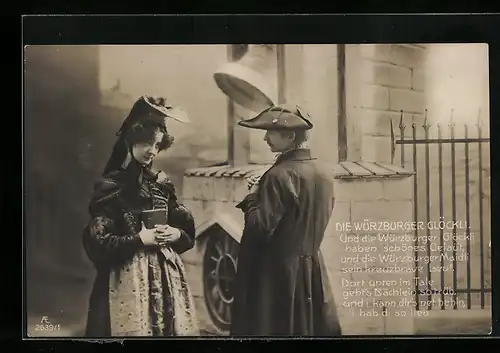 AK Würzburg, Liebespaar vor dem Würzburger Glöckli