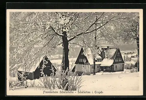 AK Schellerhau i. Erzgeb., Fremdenheim Schellerhöhe im Winter