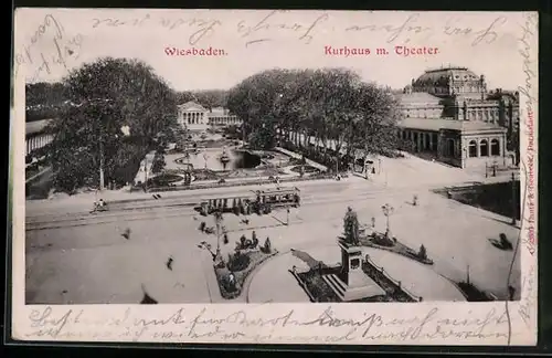 Relief-AK Wiesbaden, Kurhaus und Theater