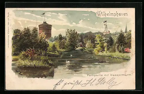 Lithographie Wilhelmshaven, Wasserturm im Park