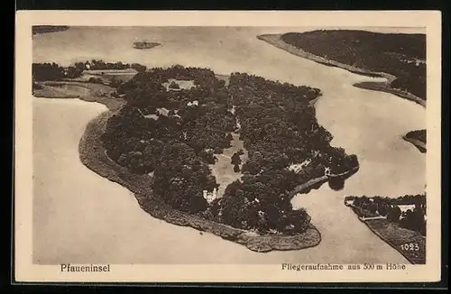 AK Berlin-Wannsee, Pfaueninsel vom Flugzeug aus