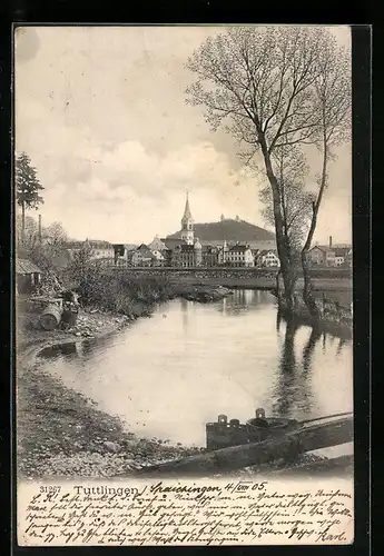 AK Tuttlingen, Blick vom Fluss zur Stadt